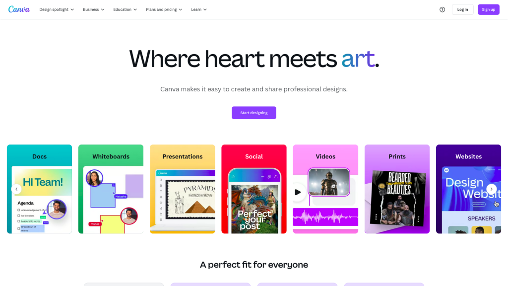 Canva dashboard displaying design templates and editing tools